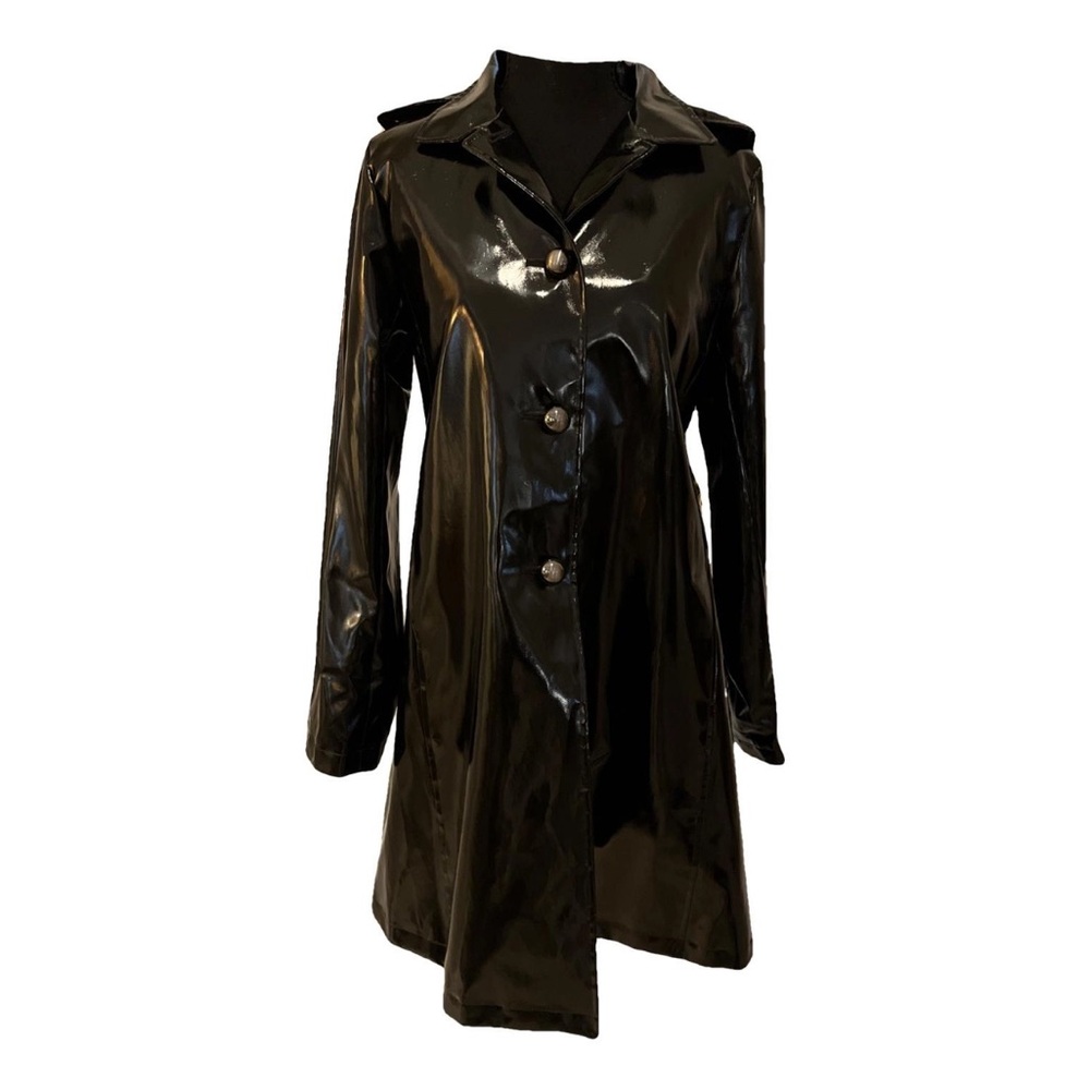 Black Glossy NWOT Women's Hooded Raincoat W/Animal Print Lining April Showers!!!